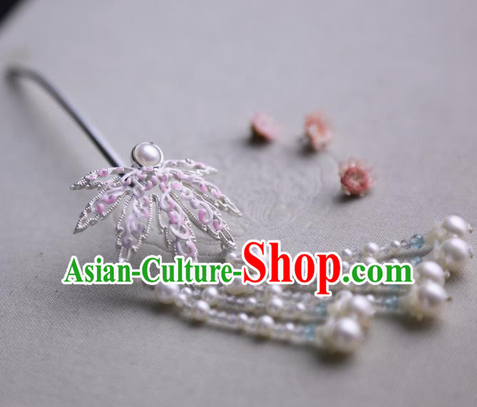 Chinese Ancient Princess Maple Leaf Tassel Hairpins Traditional Hanfu Hair Clip Hair Accessories for Women