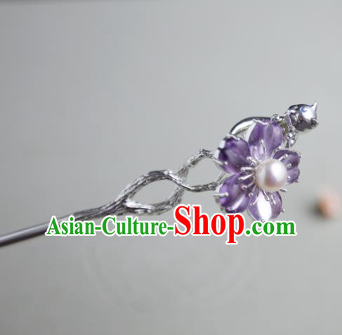 Chinese Ancient Princess Purple Cherry Blossom Hairpins Traditional Hanfu Hair Clip Hair Accessories for Women