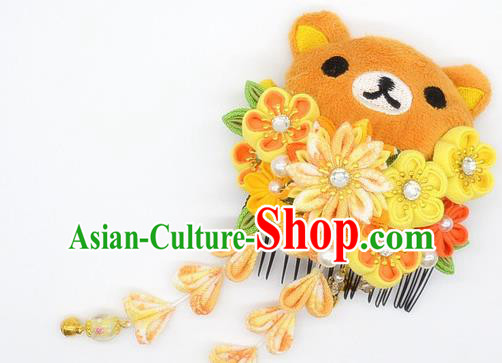 Japanese Geisha Oiran Kimono Yellow Chrysanthemum Sakura Tassel Hair Comb Hairpins Traditional Yamato Hair Accessories for Women