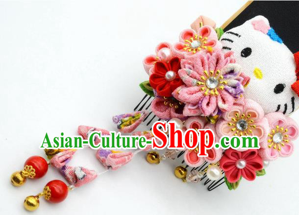 Japanese Geisha Oiran Kimono Pink Chrysanthemum Sakura Tassel Hair Comb Hairpins Traditional Yamato Hair Accessories for Women