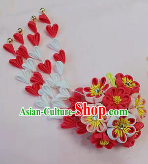 Japanese Geisha Courtesan Kimono Red Sakura Tassel Hair Stick Hairpins Traditional Yamato Hair Accessories for Women