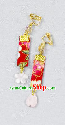 Japanese Geisha Oiran Kimono Red Earrings Traditional Yamato Ear Accessories for Women