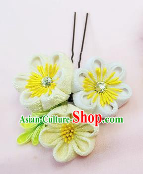 Japanese Geisha Courtesan Kimono Yellow Sakura Hairpins Traditional Yamato Hair Accessories for Women