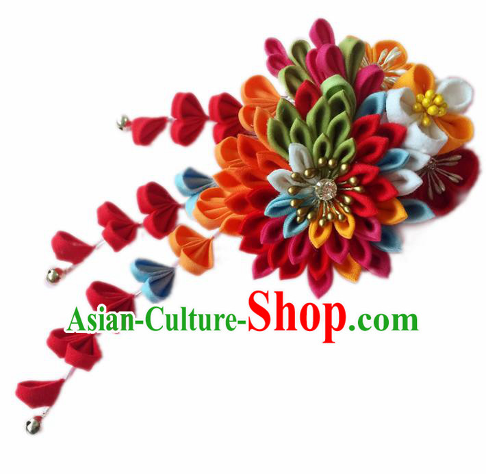 Japanese Geisha Courtesan Kimono Rosy Chrysanthemum Hair Comb Hairpins Traditional Yamato Hair Accessories for Women