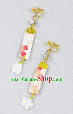 Japanese Geisha Oiran Kimono Beige Earrings Traditional Yamato Ear Accessories for Women