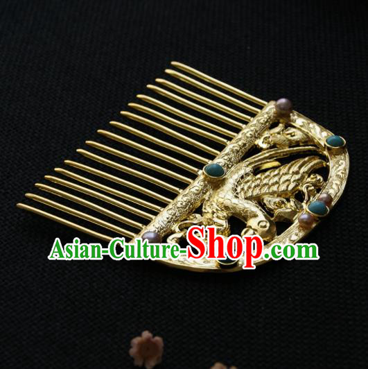 Chinese Ancient Tang Dynasty Queen Golden Parrot Hair Comb Hairpins Traditional Hanfu Hair Accessories for Women