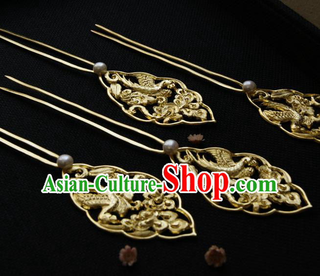 Chinese Ancient Tang Dynasty Queen Golden Parrot Hair Clip Hairpins Traditional Hanfu Hair Accessories for Women