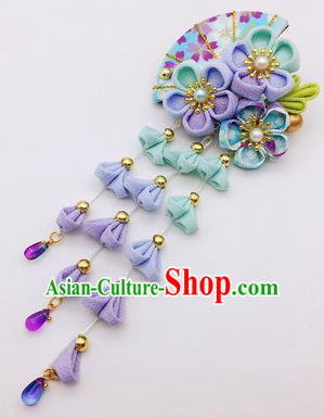 Japanese Geisha Courtesan Kimono Purple Sakura Fan Hair Claw Hairpins Traditional Yamato Hair Accessories for Women
