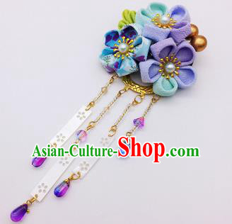 Japanese Geisha Courtesan Kimono Purple Sakura Tassel Hair Claw Hairpins Traditional Yamato Hair Accessories for Women