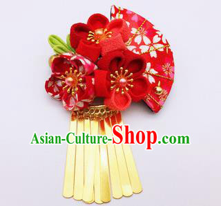 Japanese Geisha Courtesan Kimono Red Sakura Hair Claw Hairpins Traditional Yamato Hair Accessories for Women