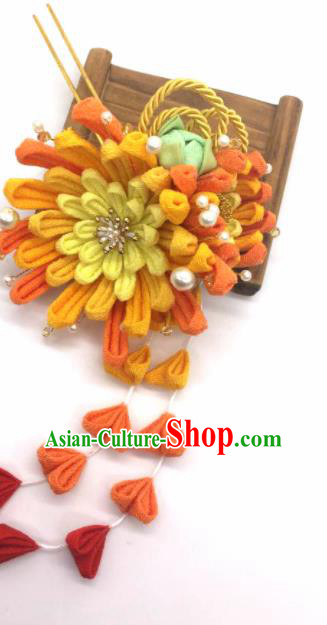 Japanese Geisha Courtesan Kimono Yellow Chrysanthemum Hairpins Traditional Yamato Hair Accessories for Women