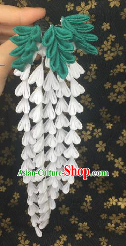 Japanese Geisha Courtesan Kimono White Wisteria Tassel Hairpins Traditional Yamato Hair Accessories for Women