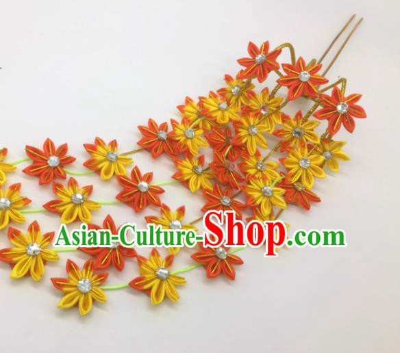 Japanese Geisha Courtesan Kimono Maple Leaf Tassel Hairpins Traditional Yamato Hair Accessories for Women