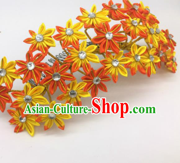 Japanese Geisha Courtesan Kimono Maple Leaf Hair Comb Hairpins Traditional Yamato Hair Accessories for Women