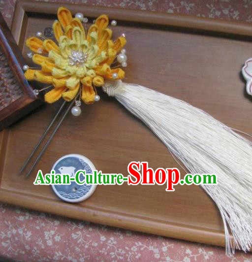 Japanese Geisha Courtesan Chrysanthemum Tassel Hairpins Traditional Yamato Kimono Hair Accessories for Women