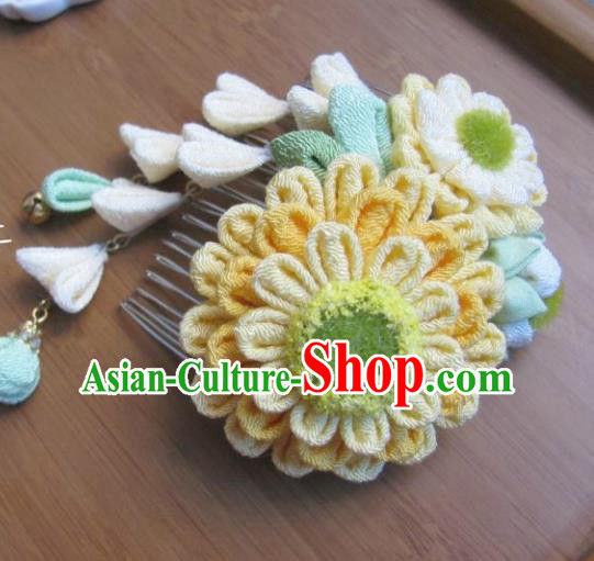 Japanese Geisha Courtesan Sunflower Hair Comb Hairpins Traditional Yamato Kimono Hair Accessories for Women