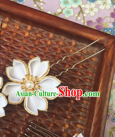 Japanese Geisha Courtesan Kimono White Sakura Hairpins Traditional Yamato Hair Accessories for Women