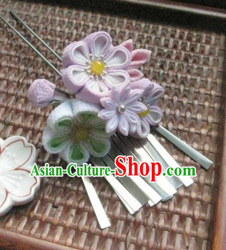 Japanese Geisha Courtesan Lilac Sakura Tassel Hairpins Traditional Yamato Kimono Hair Accessories for Women