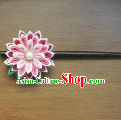 Japanese Geisha Courtesan Pink Chrysanthemum Hairpins Traditional Yamato Kimono Hair Accessories for Women