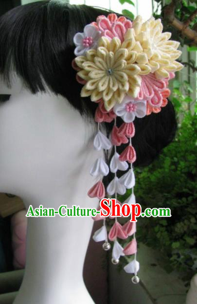 Japanese Geisha Courtesan Chrysanthemum Tassel Hairpin Traditional Yamato Kimono Hair Accessories for Women