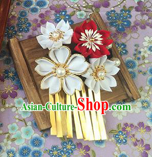 Japanese Geisha Courtesan Kimono White Sakura Hair Claw Hairpins Traditional Yamato Hair Accessories for Women