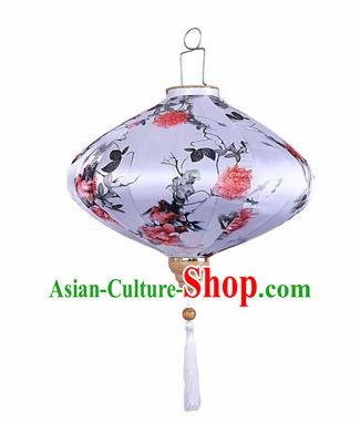 Chinese Traditional Silk Oval Hanging Lantern New Year Handmade Painting Peony Palace Lanterns