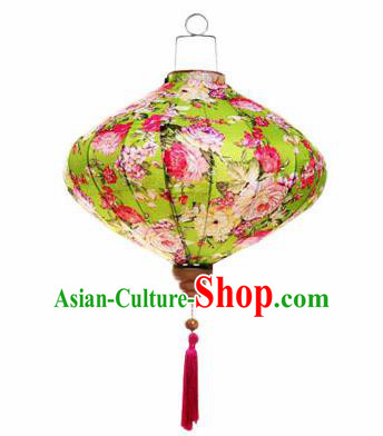 Chinese Traditional Light Green Silk Hanging Lantern New Year Handmade Painting Peony Palace Lanterns