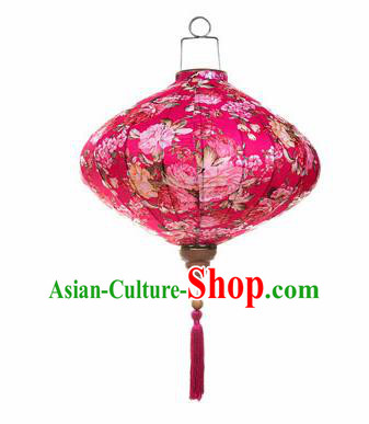 Chinese Traditional Rosy Silk Hanging Lantern New Year Handmade Painting Peony Palace Lanterns