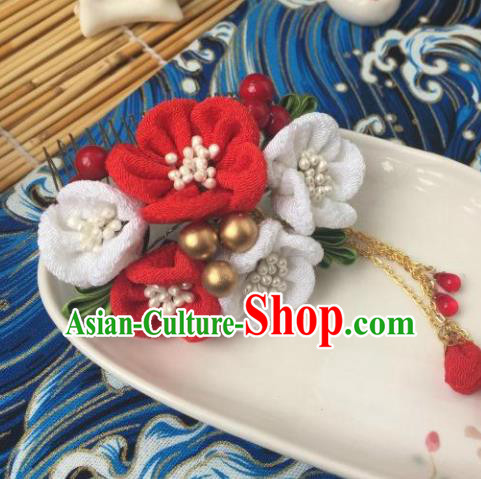 Japanese Geisha Courtesan Kimono Red Sakura Hair Comb Hairpins Traditional Yamato Hair Accessories for Women