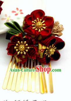 Japanese Geisha Courtesan Kimono Wine Red Sakura Hair Claw Hairpins Traditional Yamato Hair Accessories for Women