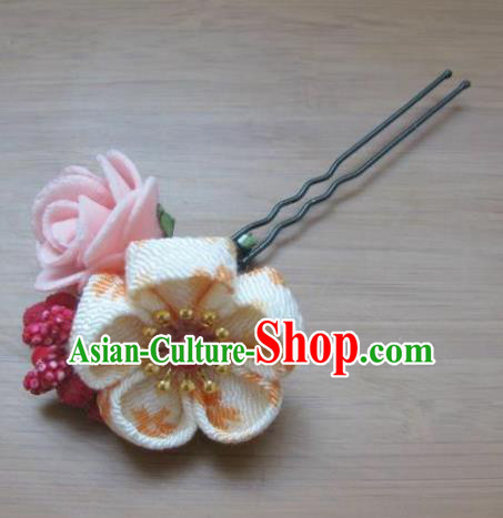 Japanese Geisha Courtesan Pink Rose Sakura Little Hairpin Traditional Yamato Kimono Hair Accessories for Women