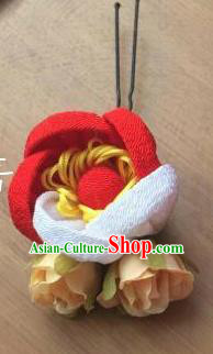 Japanese Geisha Courtesan Kimono Red Rose Hairpins Traditional Yamato Hair Accessories for Women