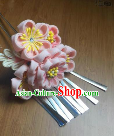 Japanese Geisha Courtesan Kimono Pink Sakura Hairpins Traditional Yamato Hair Accessories for Women