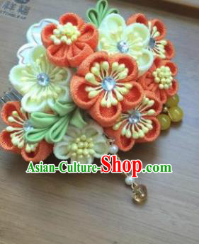 Japanese Geisha Courtesan Kimono Orange Sakura Hair Claw Hairpins Traditional Yamato Hair Accessories for Women