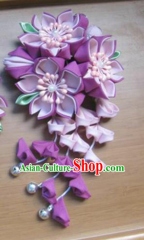 Japanese Geisha Courtesan Kimono Purple Sakura Hair Claw Hairpins Traditional Yamato Hair Accessories for Women