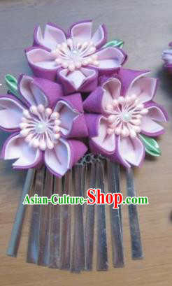 Japanese Geisha Courtesan Purple Sakura Hair Claw Hairpins Traditional Yamato Kimono Hair Accessories for Women