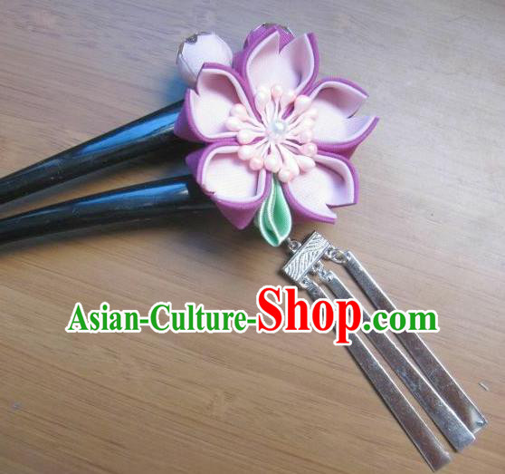 Japanese Geisha Courtesan Purple Sakura Hairpins Traditional Yamato Kimono Hair Accessories for Women