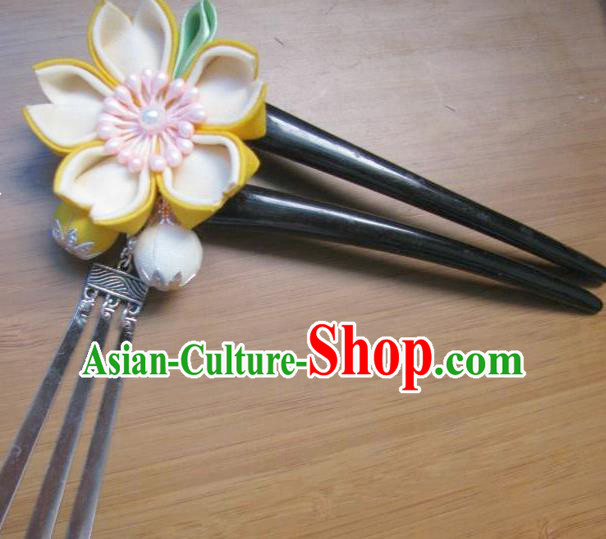 Japanese Geisha Courtesan Yellow Sakura Hairpins Traditional Yamato Kimono Hair Accessories for Women