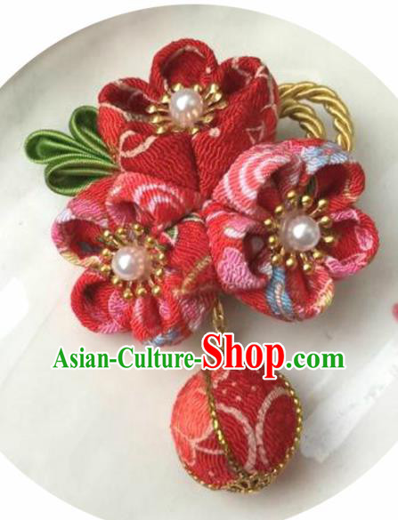 Japanese Geisha Courtesan Kimono Red Sakura Hair Claw Hairpins Traditional Yamato Hair Accessories for Women