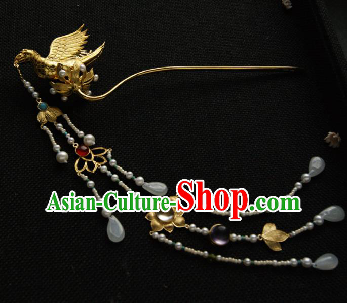 Chinese Ancient Tang Dynasty Queen Parrot Hairpins Tassel Step Shake Traditional Hanfu Hair Accessories for Women