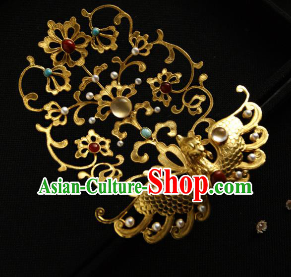 Chinese Ancient Tang Dynasty Queen Hairpins Golden Peacock Hair Crown Traditional Hanfu Hair Accessories for Women