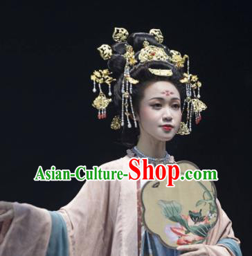 Chinese Ancient Tang Dynasty Queen Hairpins Hair Crown Traditional Hanfu Hair Accessories Complete Set for Women