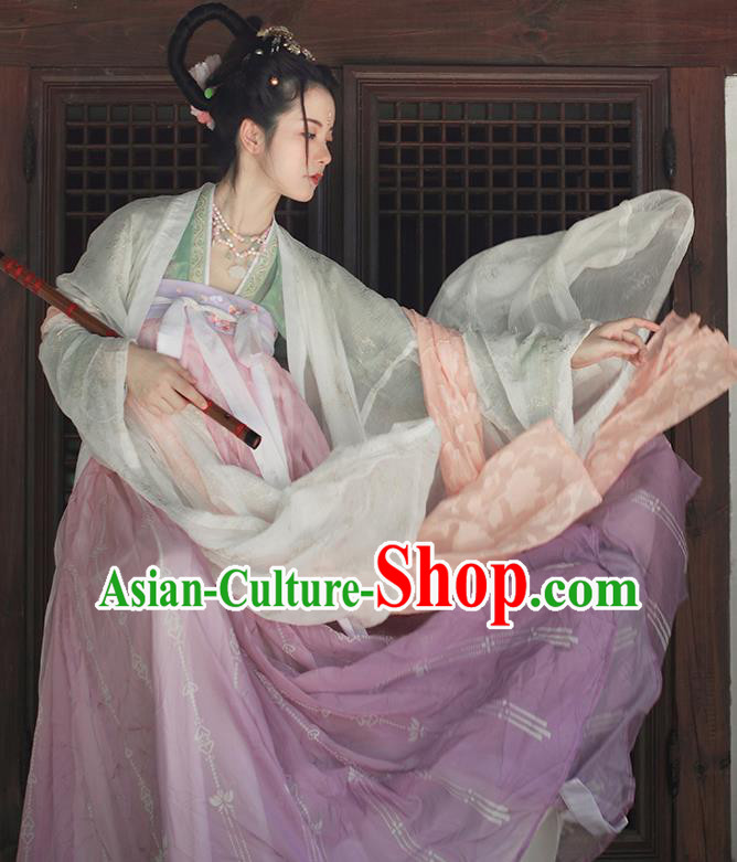 Chinese Traditional Tang Dynasty Court Princess Replica Costumes Ancient Peri Goddess Hanfu Dress for Women