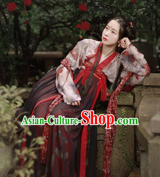 Chinese Traditional Tang Dynasty Palace Lady Replica Costumes Ancient Court Maid Hanfu Dress for Women