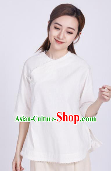 Chinese Traditional Martial Arts White Blouse Tai Chi Competition Shirt Costume for Women