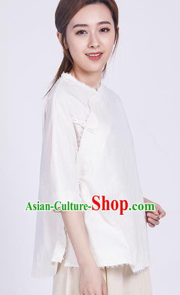 Chinese Traditional Martial Arts White Blouse Tai Chi Competition Shirt Costume for Women