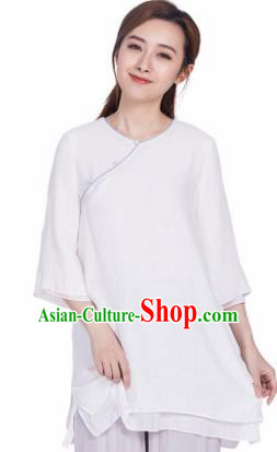 Chinese Traditional Martial Arts White Silk Blouse Tai Chi Competition Shirt Costume for Women