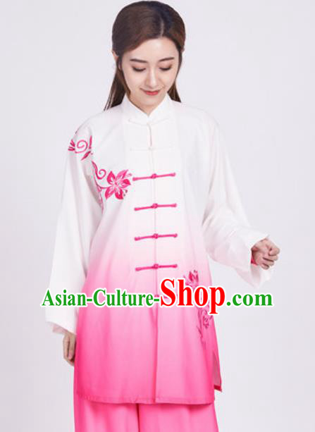 Chinese Traditional Tang Suit Rosy Clothing Martial Arts Tai Chi Competition Costume for Women