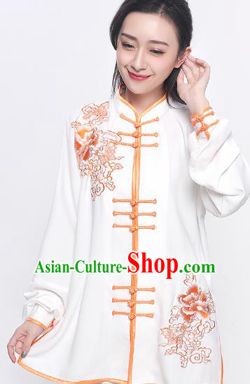 Chinese Traditional Tang Suit Orange Embroidered Clothing Martial Arts Tai Chi Competition Costume for Women