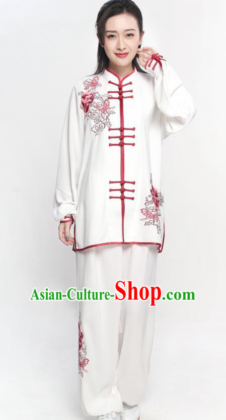 Chinese Traditional Tang Suit Red Embroidered Clothing Martial Arts Tai Chi Competition Costume for Women